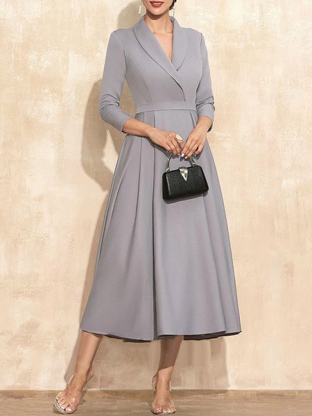 

Shawl Collar Regular Fit Elegant Plain Dress, Gray, Midi Dresses