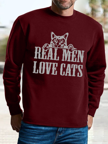 

Men's real men love cats Casual Loose Text Letters Sweatshirt, Red, Hoodies&Sweatshirts