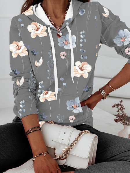 Casual Loose Floral Hoodie Hoodie