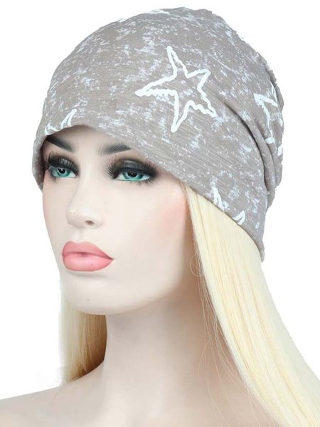 

Star Snowflake Print Unisex Casual Turban Pile Hat, Khaki, Women Hats