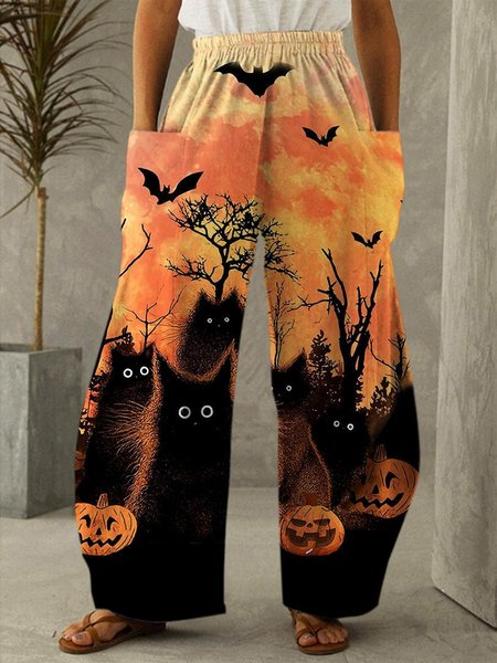 

Loose Halloween Casual Pants, Orange, Pants