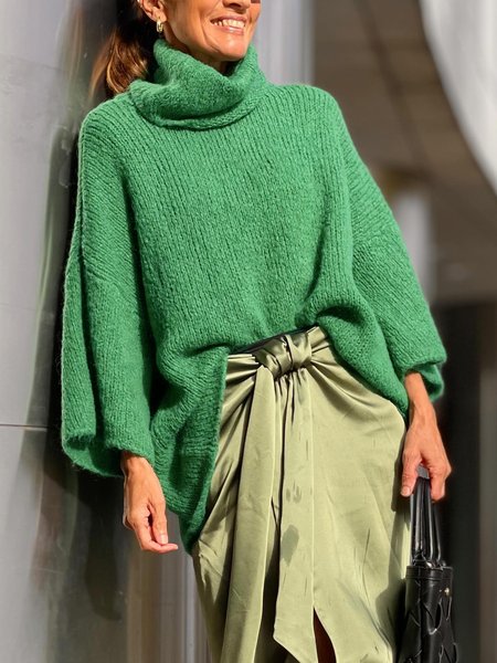 

Plain Long Sleeve Urban Turtleneck Sweater, Green, Sweaters