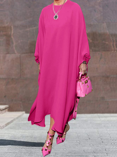 

Urban Crew Neck Long sleeve Loose Maxi Dress, Rose red, Maxi Dresses