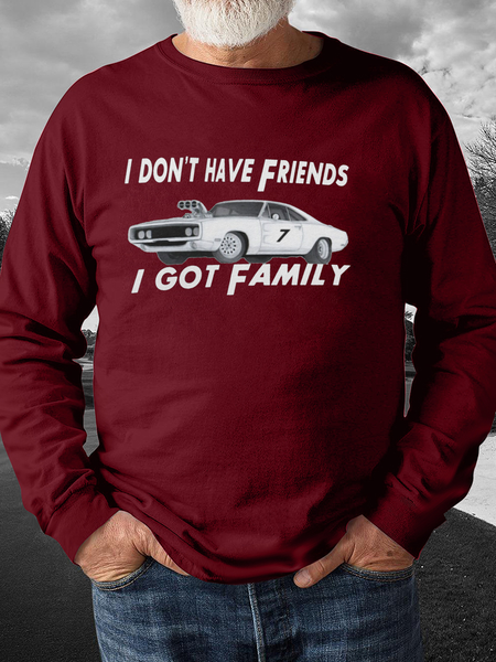 

Men's I don't have friends I got family Casual Cotton-Blend Loose Sweatshirt, Red, Hoodies&Sweatshirts
