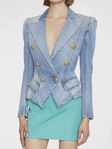

Urban Regular Fit Long Sleeve Lapel Collar Denim Coat, Denim blue, Denim Jackets
