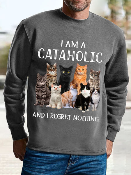 

Men's I am a cataholic and i regret nothing Loose Color Block Casual Sweatshirt, Deep gray, Hoodies&Sweatshirts