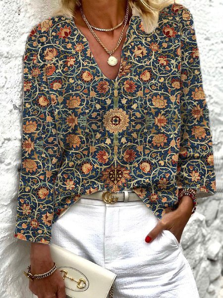 

Casual V Neck Ethnic Shirt, Cameo brown, Shirts & Blouses