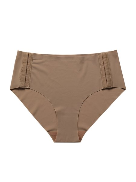 Ice Silk Naked Cotton Crotch Breathable No-Take Off Traceless High Waist Ladies Briefs, Light coffee, Briefs