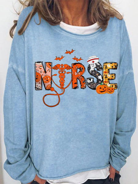 

Women's Nurse Loose Simple Halloween Sweatshirt, Light blue, Hoodies&Sweatshirts