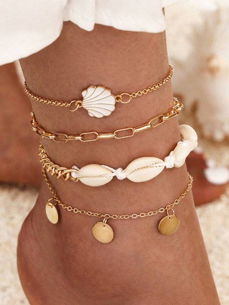 

Round Coin Shell Anklet Set, Golden, Anklets