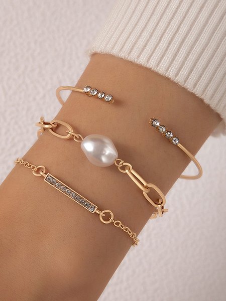 

Baroque Imitation Pearl Rhinestone Bracelet Set, Golden, Bracelets