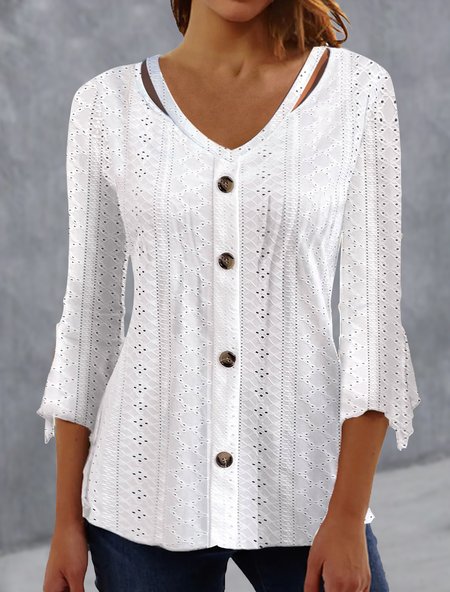 

Casual Regular Fit Plain V Neck Shirt, White, Shirts & Blouses