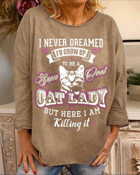

Women's Cat Lover Letters Crew Neck Sweatshirt, Light brown, Hoodies&Sweatshirts