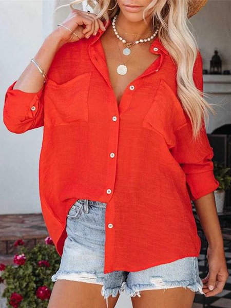 

Buttoned Plain Casual Blouse, Orange red, Shirts & Blouses