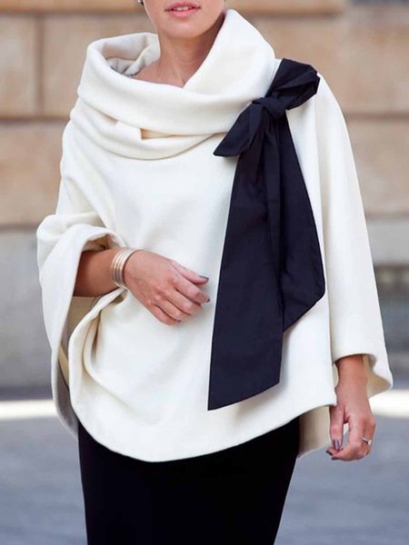 

Plain Bow Turtleneck Urban Loose Shirt, White, Blouses and Shirts