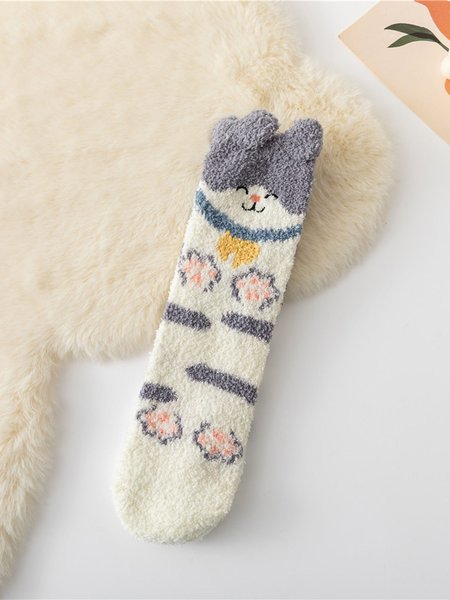 

Cat Dog Pika Pet Cute Shape Thickened Warm Coral Fleece Floor Socks, Color6, Socks