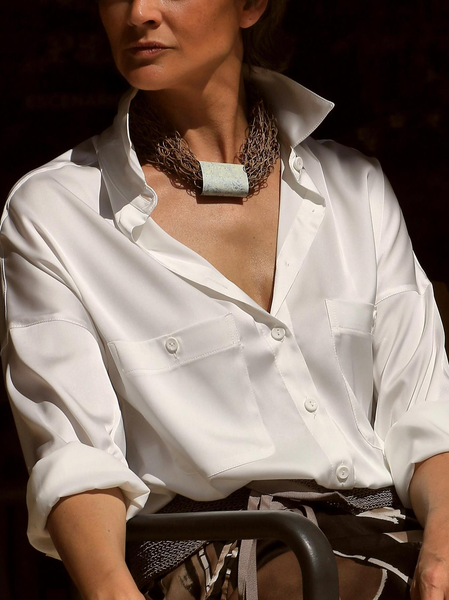 

Shirt Collar Casual Regular Fit Blouse, White, Shirts & Blouses
