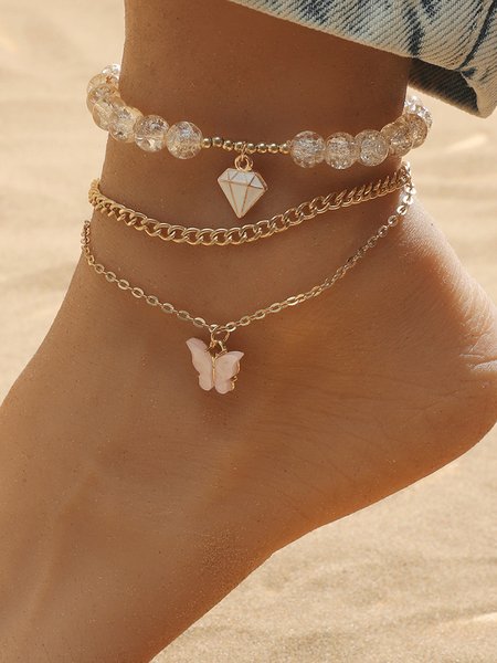 

Butterfly Beads Pendant Anklet Set, Golden, Anklets