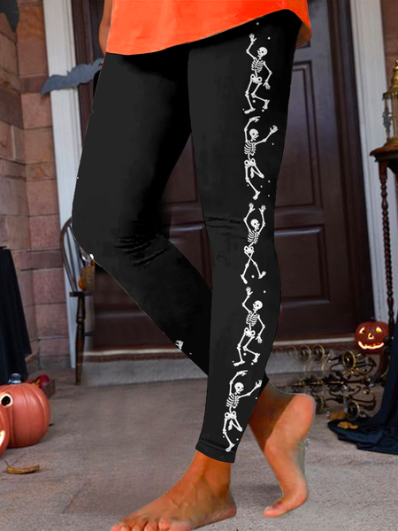 

women's Halloween Cotton-Blend Casual Skull Loose Legging, Black, Leggings