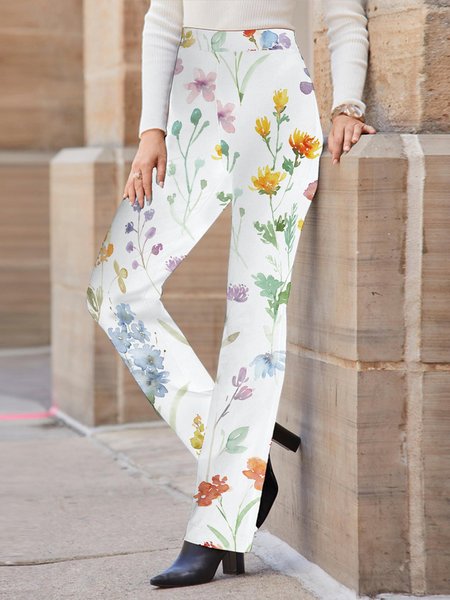

Regular Fit Floral Casual Pants, White, Pants