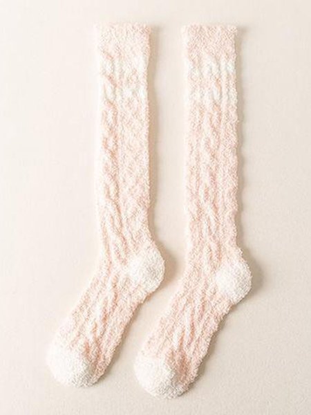 

Striped Plain Warm Thick Coral Fleece Home Floor Socks, Light pink, Socks