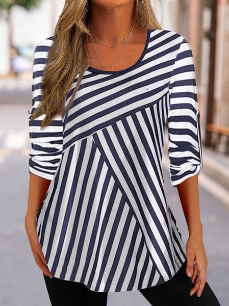 

Loose Striped Casual Shirt, Dark blue, Shirts & Blouses