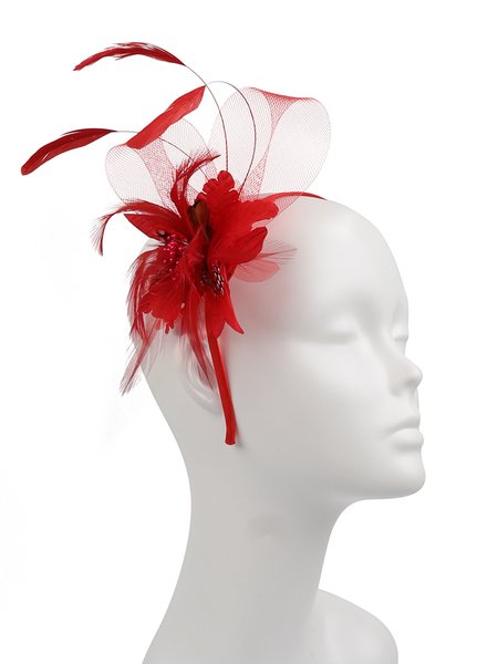 

Floral Mesh Faux Feather Party Hair Hoop, Red, Headdress