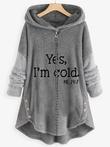 

Women's Funny Yes I'm Cold Casual Teddy Jacket, Gray, Coats
