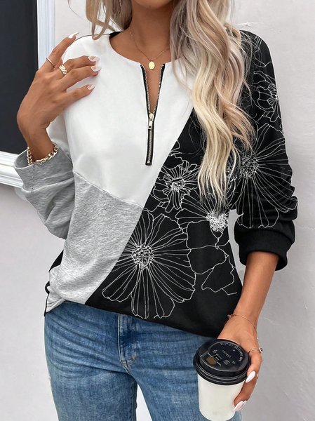 

Knitted Floral Casual Zipper Sweatshirt, Black, Sweatshirts & Hoodies