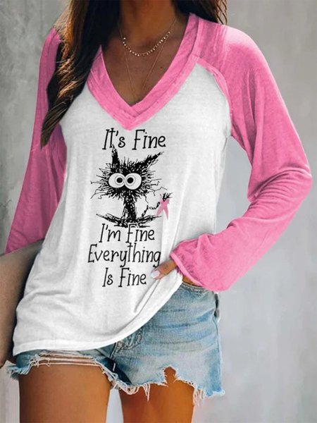 

Loose Cartoon Casual T-Shirt, Pink, T-Shirts