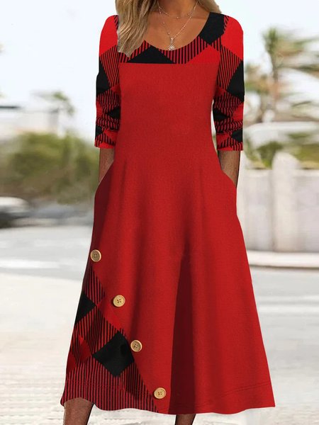 

Crew Neck Plain Casual Regular Fit Dress, Red, Dresses