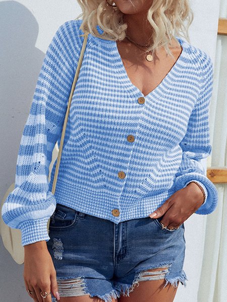 

Casual Loose Others Color Block Cardigan, Blue, Sweaters