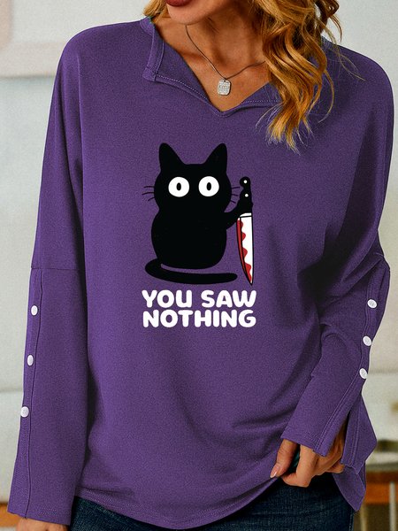 

Women's You Saw Nothing Casual Shawl Collar Sweatshirt, Purple, Hoodies&Sweatshirts