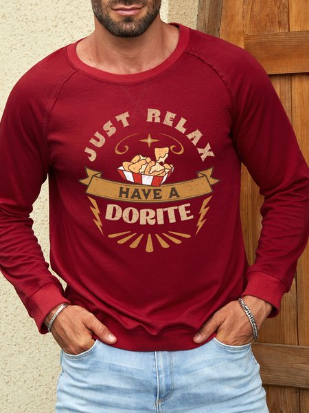 

Men’s Just Relax Have A Dorite Casual Crew Neck Text Letters Sweatshirt, Red, Hoodies&Sweatshirts