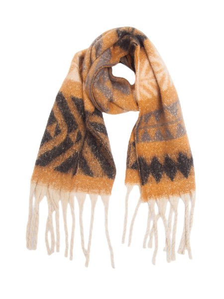 

Yarn Herringbone Grotesque Color Contrast Pattern Tassel Scarf, Camel, Women Scarves & Shawls