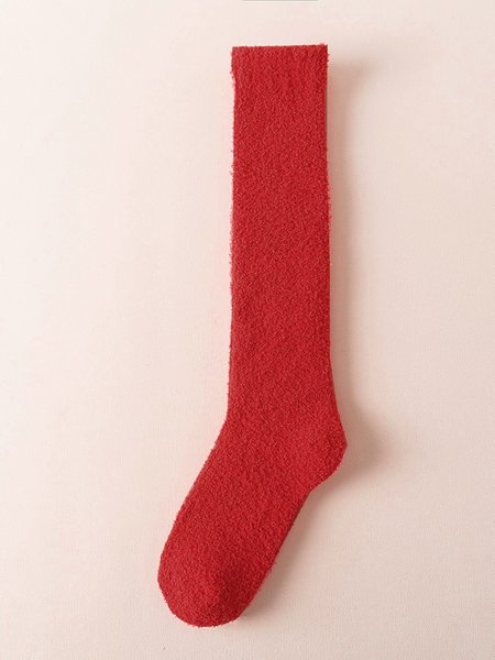 

Non-shedding Solid Color Coral Fleece Home Stockings, Red, Socks