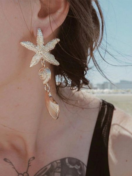 

Golden Starfish Shell Dangle Earrings, Earrings