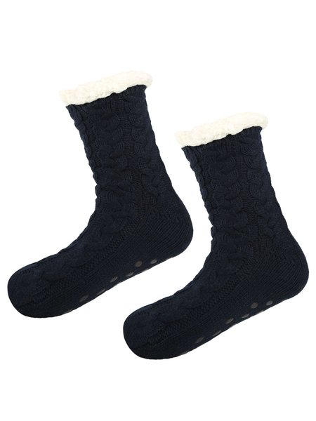

Solid Color Chunky Knitted Cashmere Warm Non-slip Floor Socks, Navy blue, Socks