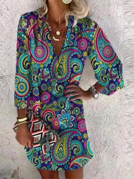 

V Neck Ethnic Ethnic Dress, Green, Dresses