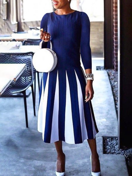 

Color Block Elegant Regular Fit Sweater Dress, Blue, Midi Dresses