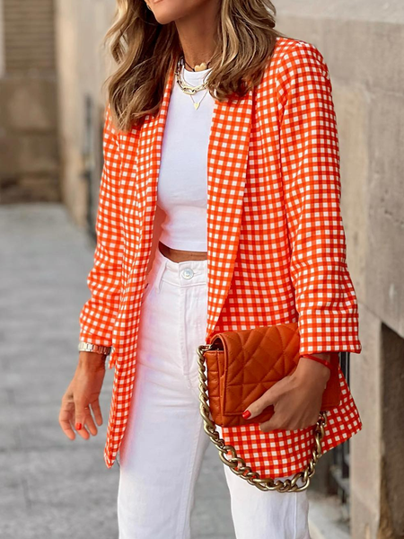 

Casual Regular Fit Shawl Collar Plaid Blazer, Orange, Blazers