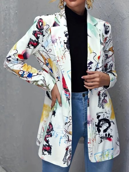

Urban Lapel Collar Regular Fit Graffiti Blazer, Multicolor, Blazers