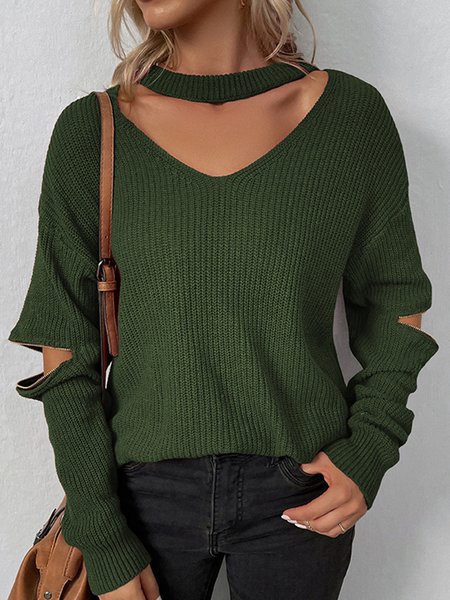 

Plain Casual Loose Sweater, Army green, Sweaters
