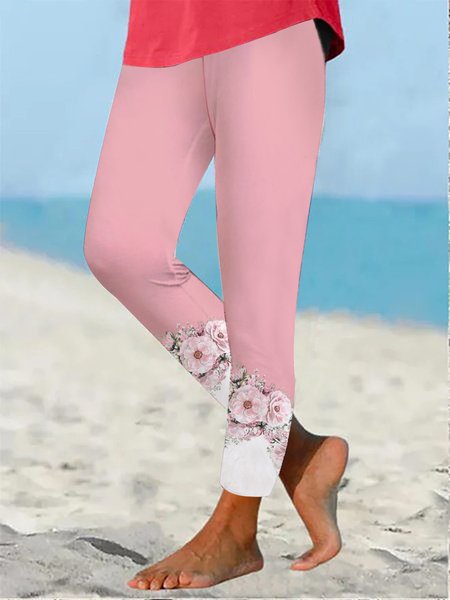

Floral Tight Casual Knitted Legging, Pink, Leggings