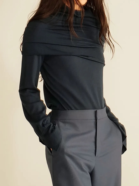 

High Elasticity Regular Fit Half Turtleneck Long Sleeve Urban Shirt, Black, Blouses and Shirts