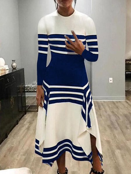 

Color Block Elegant Crew Neck Regular Fit Dress, Deep blue, Maxi Dresses