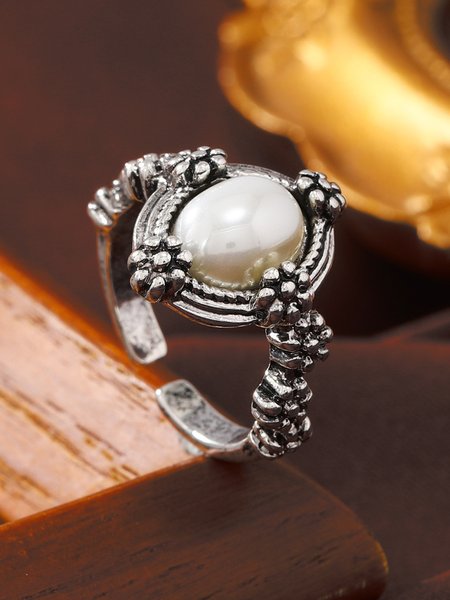 

Imitation Pearl Flower Adjustable Vintage Ring, As picture, Rings