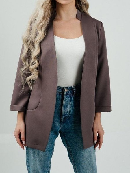

Wrap Casual Loose Plain Blazer, Deep brown, Blazers