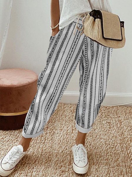 

Striped Loose Casual Pants, Black-white, Pants