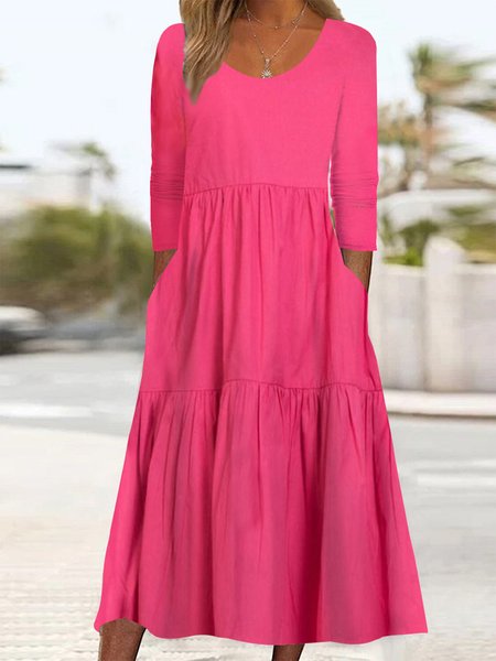 

Ruched Loose Casual Plain Dress, Deep pink, Dresses